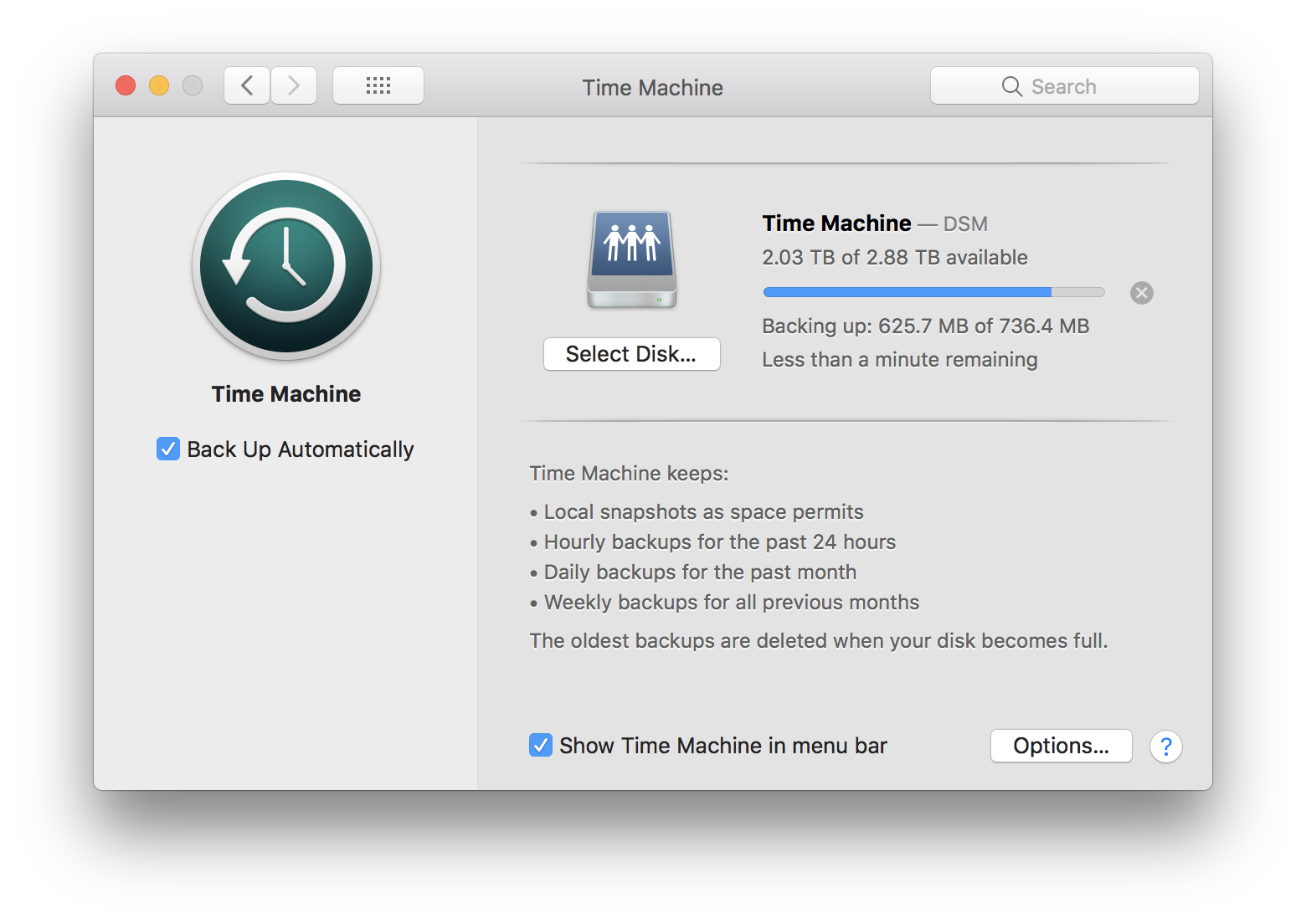 在 macOS 上打开 Time Machine 然后选择之前在DSM上设置的文件夹即可